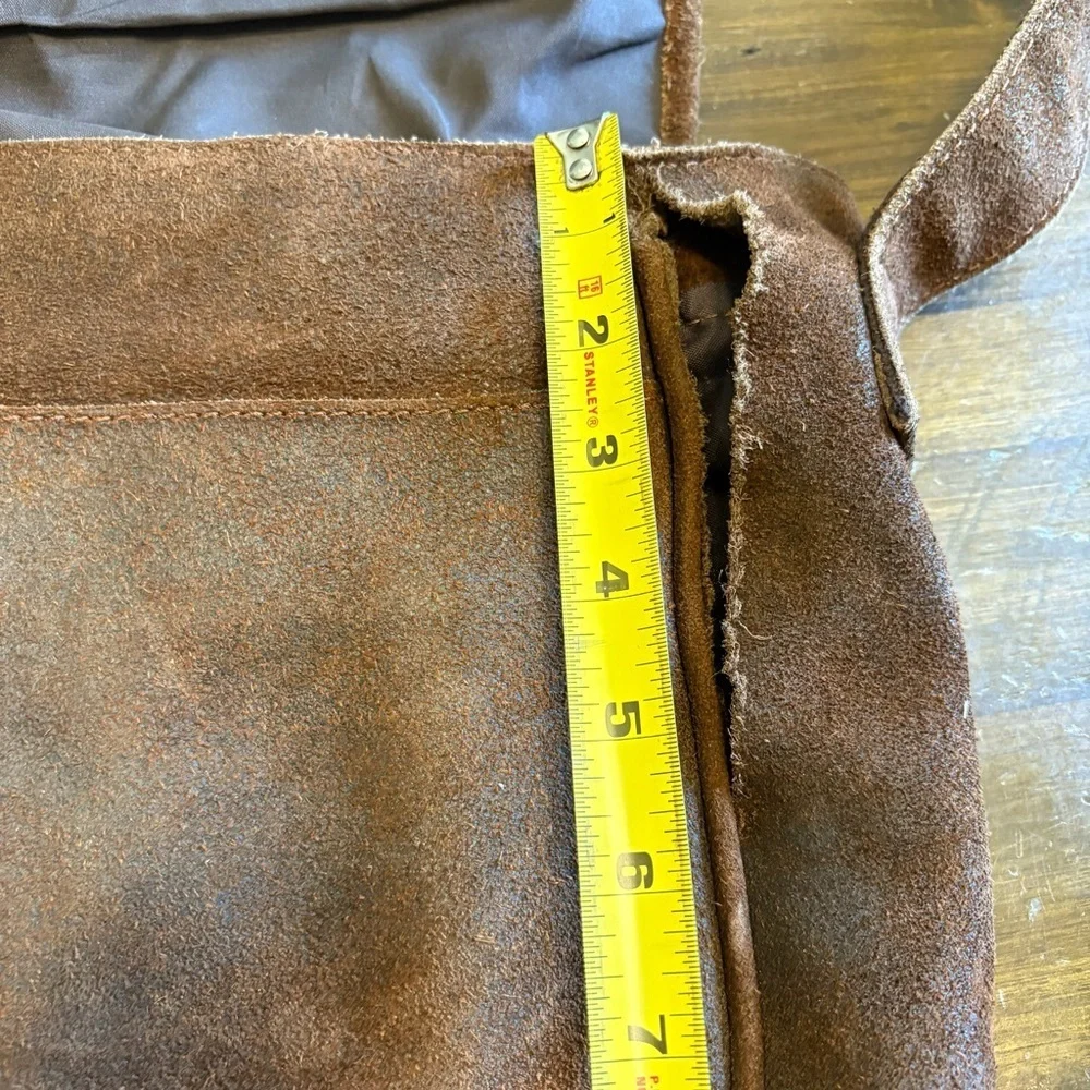 Claire Chase Laredo Messenger Bag Distressed Brown Suede Leather Vintage Flawed